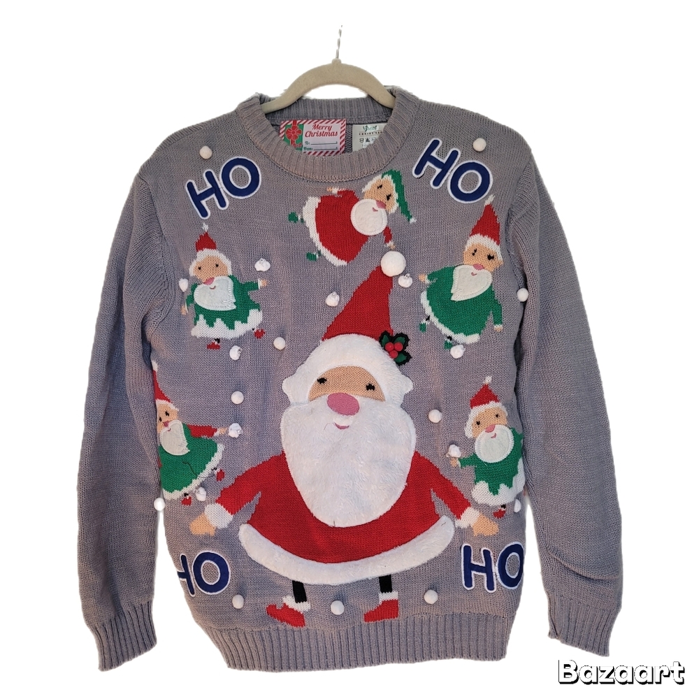 Great Christmas Sweater S Small Gray Santa Long Sleeve